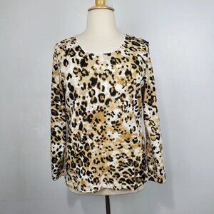 Karen Scott Animal Leopard Print Long Sleeve Pullover Knit Top Size XL